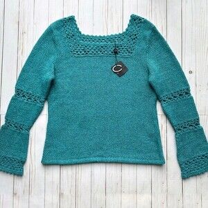 Cyrus Turquoise Knit Sweater with Crochet Details